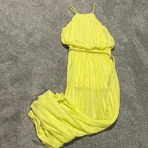 Boutique Double Zero long maxi yellow dress with braided metal accents tie waist